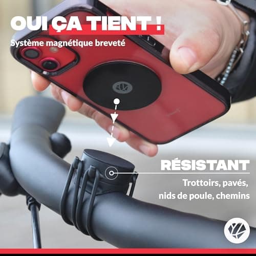 Shapeheart Innovation Française - Support Téléphone Vélo Magnétique avec Plaque Métallique Adhésive Extrèmement Fin. Pou