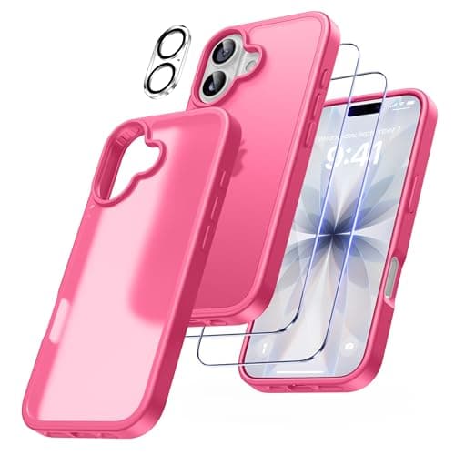 FLLAO Coque 4 en 1 pour iPhone 17 Pro | Verre Trempé x2 & Coussin d'Air IntÉgrÉ | Protection Antichoc & Antirayures | Ho — Rose Brillant