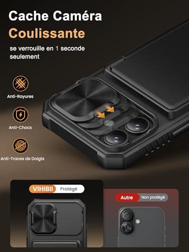 Coque Vihibii iPhone 17 Noir - Silicone Militaire RFID Blocage