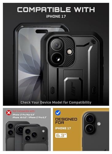 SUPCASE Coque pour iPhone 17 2025 [Protection Qualité Militaire & Béquille Intégrée] Coque Intégrale Robuste pour iPhone