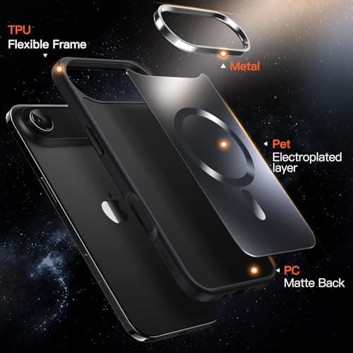 JETech Coque Magnétique Noir iPhone 17 Air MagSafe Luxe Antichoc Galvanisée