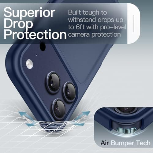 JETech CoqueMate iPhone 17 Pro Max, Qualité Militaire, Protection Antichoc (Bleu Foncé)  
JETech CoqueMate iPhone 17 Pro