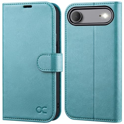 OCASE Coque en Cuir PU pour iPhone 17 Pro Max - Protection Antichoc et RFID Blocking - Noir — Bleu Glace