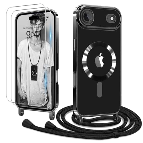 Coque Etanger pour iPhone 17 Violet avec Cordon Magnetique & 2×Verre Trempé — Noir