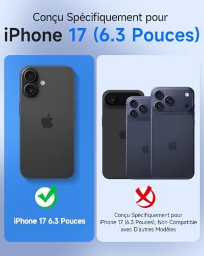 Coque Seacosmo pour iPhone 17 6,3 Pouces - Antichoc Verre Trempé Caméra Protecteur 9H Noir