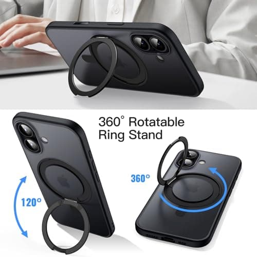Coque Anneau Rotatif JETech 360° pour iPhone 17, compatible MagSafe (Noir)