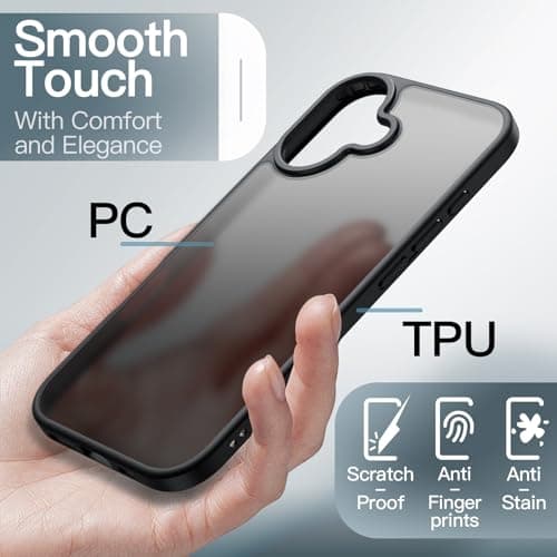 JETech Coque Mate iPhone 17, Protection Antichoc Militaire, Étui Arrière Translucide Minimaliste Givrée (Noir)  
JETech
