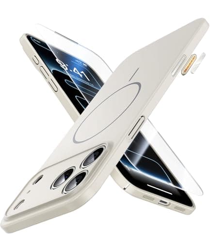 Coque JUESHITUO Ultra Fine pour iPhone 17 Pro Max Magsafe - Protection Lentille et Bouton Caméra, Antipoussière, Ultralé — Beige