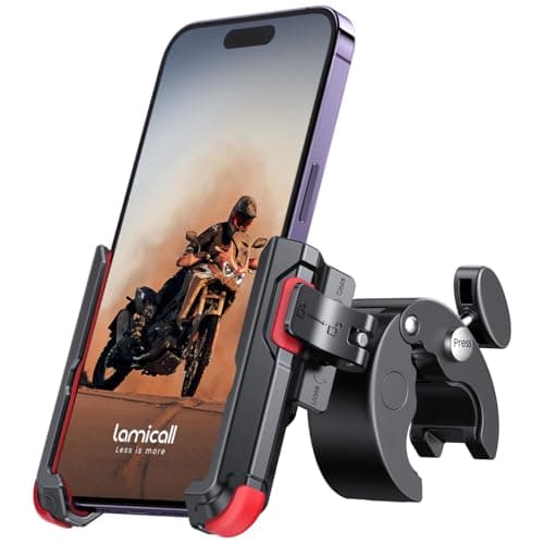 Support Téléphone Vélo Lamicall Rotation à 360°, Pince de Guidon à Dégagement Rapide pour iPhone 17/16/15/14/13/12 Pro M — Rouge