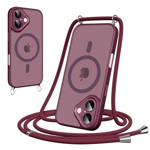 Woijrly Coque Magnétique pour iPhone 17 Pro Max, Noire avec Cordon et MagSafe Protection Arrière Mat — Rouge