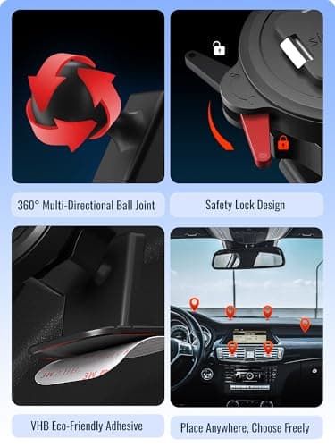 Sincetop Voiture Téléphone Support [Série Q Quad] - Fixation Rapide, Rotation 360°, pour Tableau de Bord - Compatible av