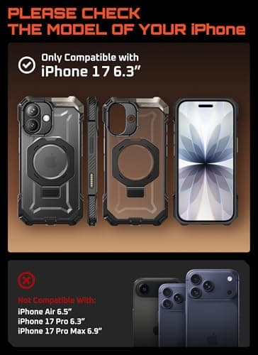 Coque SUPCASE pour iPhone 17 avec Support Métal Réglable et protection militaire Noir