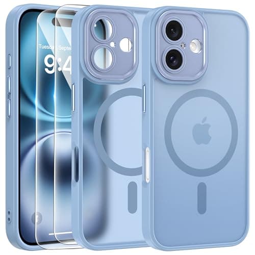 Coque Magnétique FLLAO pour iPhone 17 Pro Noir | 2 Verres Trempés + Protection MagSafe | Protection Totale et Étui Mat T — Bleu