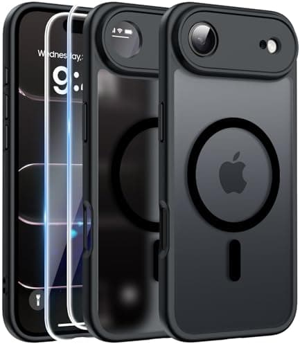 Coque Magnétique FLLAO pour iPhone 17 Pro Noir | 2 Verres Trempés + Protection MagSafe | Protection Totale et Étui Mat T — Noir