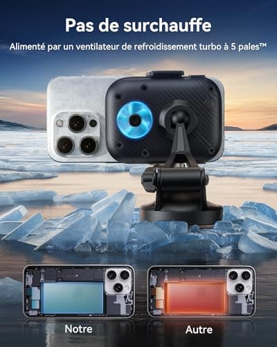 Chargeur Sans Fil INIUpour Voiture Compatible iPhone 17 16 15 14 13 Séries, Chargement Rapide Qi2 15W, Rotation 360°
