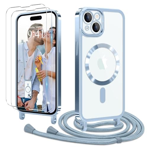 Coque Etanger pour iPhone 17 Violet avec Cordon Magnetique & 2×Verre Trempé — bleu