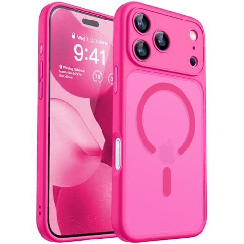 Coque Magnétique pour iPhone 17 Pro Max (6,9 Pouces), Compatible avec MagSafe, Housse Étui de Protection Antichoc et à P — Rose Vif