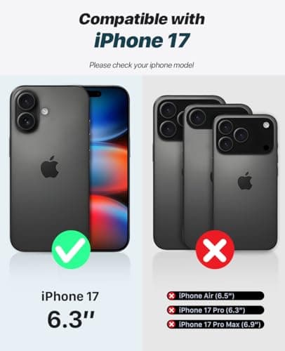OCASE Coque Magnétique iPhone 17 Noir Portefeuille Rigide Protection Antichoc
