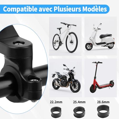 Support universel de téléphone pour guidon de vélo et moto - Amovible, Rotatif à 360°, Compatible Trottinette Quad Scoot