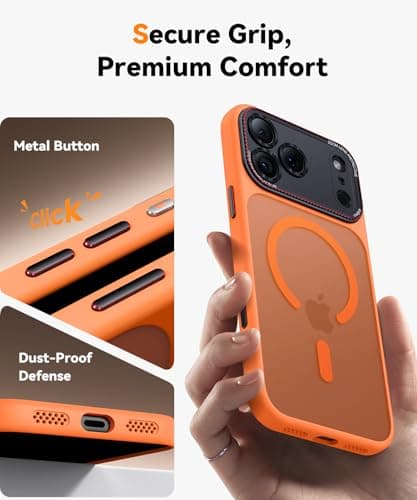 Coque JUESHITUO iPhone 17 Pro Max MagSafe Orange - Protection Lentille, Antichoc, Antipoussière
