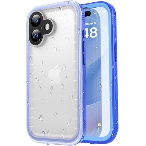 SPORTLINK Coque Étanche Antichoc pour iPhone 17 - IP68 Imperméable Militaire [IP68 Waterproof] - Protection Caméra+Écra — Bleu/Transparent Givré