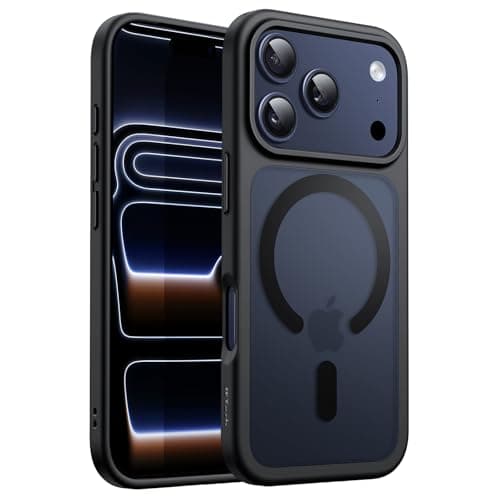 JETech Coque Magnétique pour iPhone 17 Pro Étui Housse Translucide Dos Mat Anti-Chocs (Bleu Foncé) Compatible MagSafe — Noir