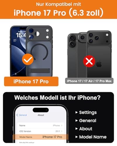 SIXBOX Coque Fine pour iPhone 17 Pro avec Support MagSafe, Bouton de Capture de Contrôle de Caméra Militaire, Protection