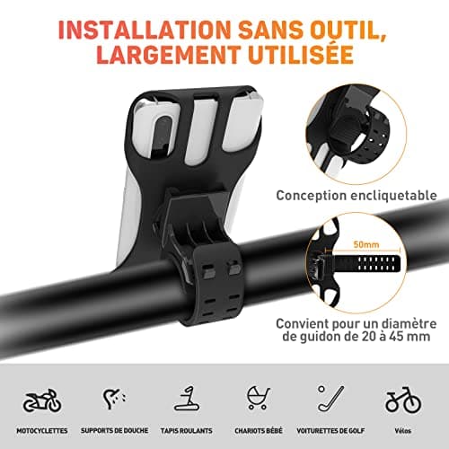 Support Téléphone Vélo Haslaky 360° Rotation, Universel, Compatible |5-7 Pouces Smartphones, VTT, Trottinette, Scooter,