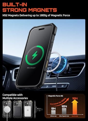 Coque SUPCASE pour iPhone 17 avec Support Métal Réglable et protection militaire Noir
