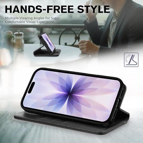 TUCCH Coque pour iPhone 17 5G 2025 Noir | Blocage RFID, Portefeuille à Clapet, Protection Antichoc TPU, Support 3 Fentes