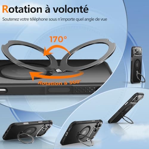 Coque O3 Mag-Stand pour iPhone 17 Pro Max Noir Mat [Béquille 360° Compatible MagSafe Toucher Peau Exceptionnel] 6,9" Mat