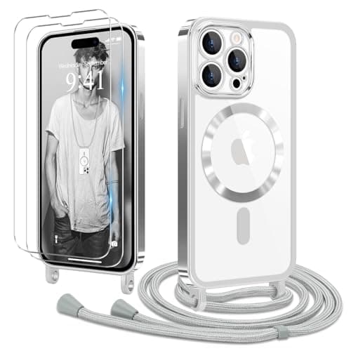 Coque Etanger pour iPhone 17 Violet avec Cordon Magnetique & 2×Verre Trempé — argent