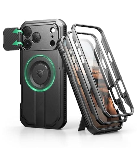 Dexnor iPhone 17 Pro Max - Coque Magnétique Authentique avec Cache Caméra Coulissant & Kickstand Pliable & Protecteur d'