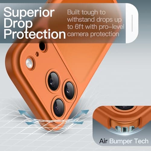 JETech Coque Mat Militaire iPhone 17 Pro, Protection contre les Chutes et Caméra pour 6,3 Pouces (Orange)
