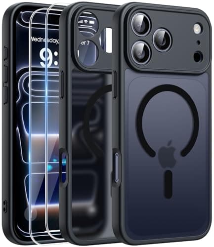 Coque Magnétique FLLAO pour iPhone 17 Pro Noir | 2 Verres Trempés + Protection MagSafe | Protection Totale et Étui Mat T