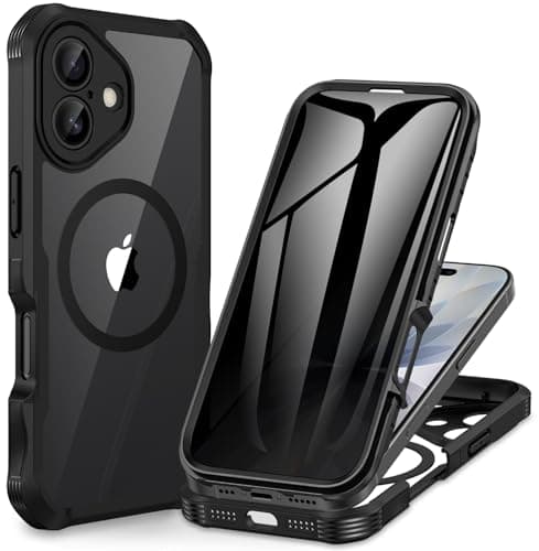 CENHUFO Magnétique Anti Espion Coque Magnétique iPhone 17 Noir - Protection écran et Caméra, Compatible MagSafe, 9H Dura