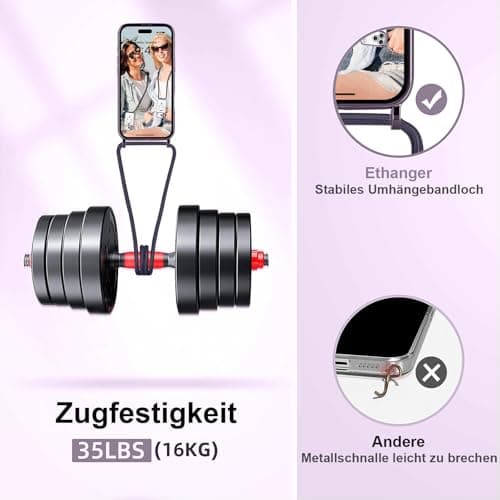 Coque Etanger pour iPhone 17 Violet avec Cordon Magnetique & 2×Verre Trempé