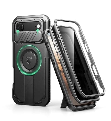 Dexnor pour iPhone 17 Coque Magnétique avec Cache Caméra Coulissant & Kickstand Réglable & Protecteur d'Écran Intégré - — Confidentialité Noir