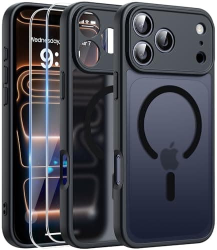 Magnétique Coque FLLAO pour iPhone 17 Pro Max Noir | Protection Totale MagSafe 2 Verre Trempé | Arrière Mat Antichoc Glo