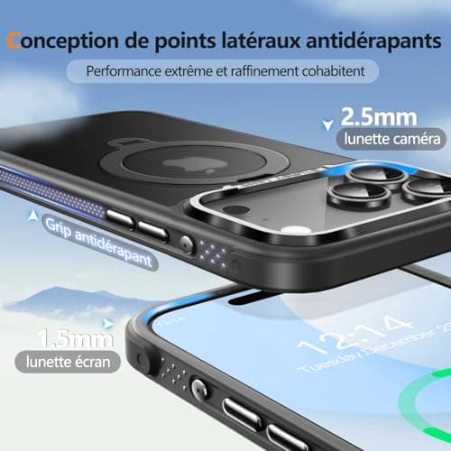 Coque O3 Mag-Stand pour iPhone 17 Pro Max Noir Mat [Béquille 360° Compatible MagSafe Toucher Peau Exceptionnel] 6,9" Mat
