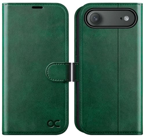 OCASE Coque en Cuir PU pour iPhone 17 Pro Max - Protection Antichoc et RFID Blocking - Noir — Vert Foncé