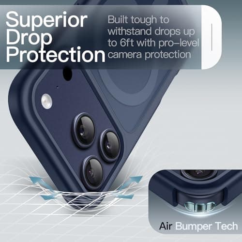 JETech Coque Magnétique pour iPhone 17 Pro Étui Housse Translucide Dos Mat Anti-Chocs (Bleu Foncé) Compatible MagSafe