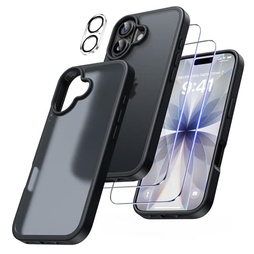 FLLAO Coque 4 en 1 pour iPhone 17 Pro | Verre Trempé x2 & Coussin d'Air IntÉgrÉ | Protection Antichoc & Antirayures | Ho — Noir