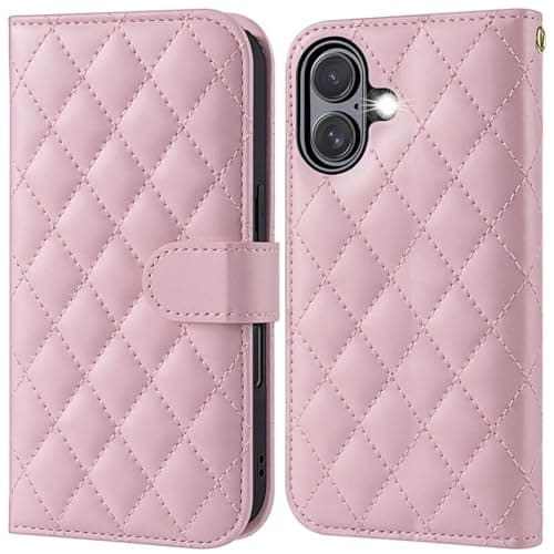 OCASE Coque en Cuir PU pour iPhone 17 Pro Max - Protection Antichoc et RFID Blocking - Noir — Diamanté Rose