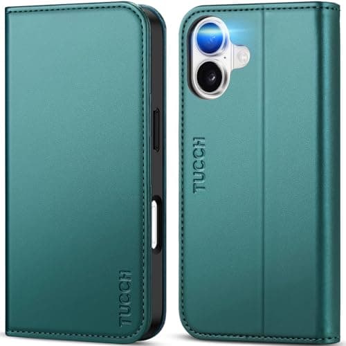 TUCCH Coque pour iPhone 17 5G 2025 Noir | Blocage RFID, Portefeuille à Clapet, Protection Antichoc TPU, Support 3 Fentes — Green/Vert Sarcelle