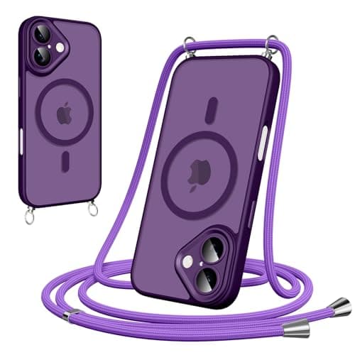 Woijrly Coque Magnétique pour iPhone 17 Pro Max, Noire avec Cordon et MagSafe Protection Arrière Mat — Violet