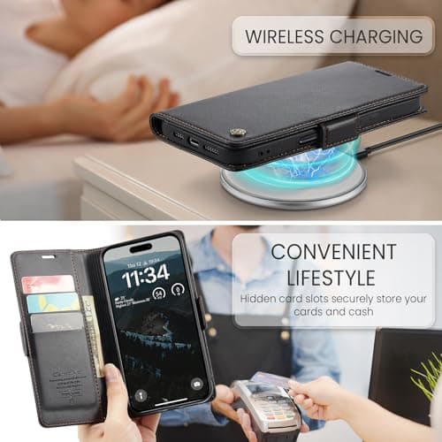 Phernykas Coque iPhone 17 Pro Max Noir Étui Portefeuille Wallet en Cuir PUProtection Antivol Folio Magnétique RFID