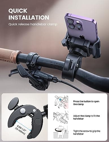 Support Téléphone Vélo Lamicall Rotation à 360°, Pince de Guidon à Dégagement Rapide pour iPhone 17/16/15/14/13/12 Pro M