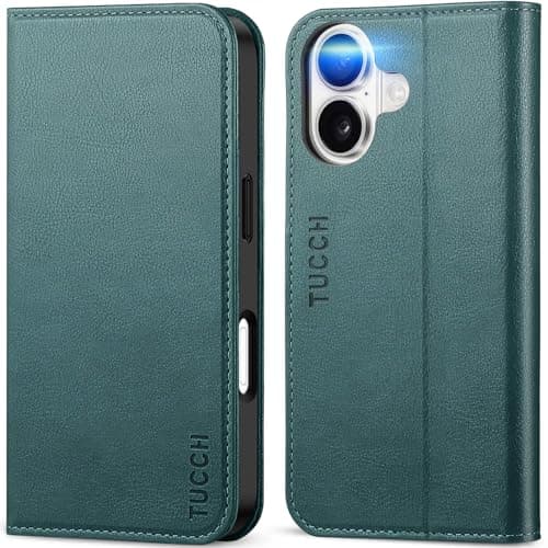 TUCCH Coque pour iPhone 17 5G 2025 Noir | Blocage RFID, Portefeuille à Clapet, Protection Antichoc TPU, Support 3 Fentes — Texturé - Vert Sapin
