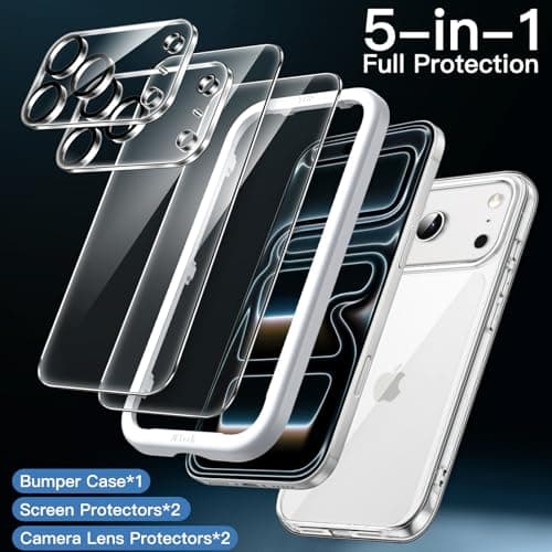 JETech Coque 5 en 1 pour iPhone 17 Pro 6,3 Pouces | Protection D'écran en Verre Trempé & Protecteur d'Objectif Caméra |